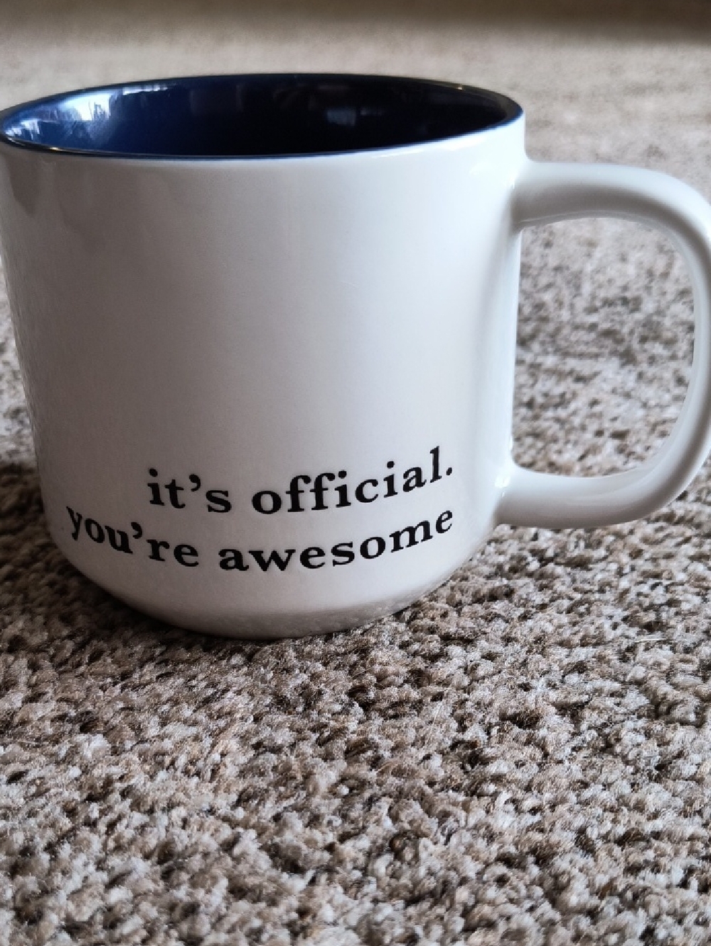 Threshold White Mug with Navy Interior and Black Text